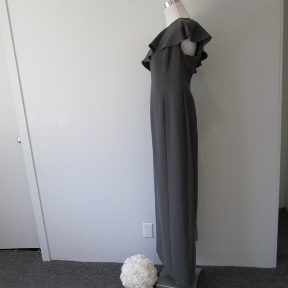 SALE! Calvin Klein Ruffle One Shoulder Slit Gown - Picture 4 of 8
